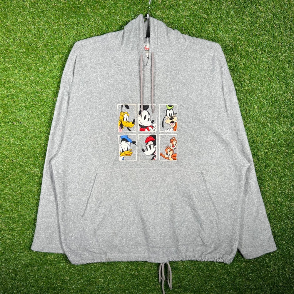 Vintage Disney Store Mickey Mouse Friends Fleece Hoodie Gray Large